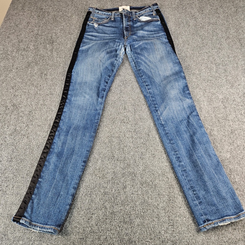 McGuire Denim Tuxedo Stripe Slim Jeans Blue Black Side Tape 206D Womens 26‎